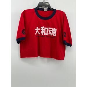 SPORT Women's Red-Blue Graphic Crewneck Short Sleeve Casual Cropped Top SZ XL